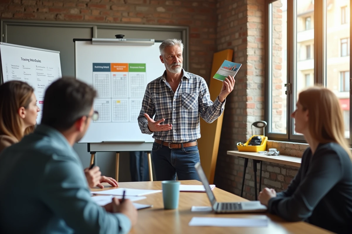 Animateur en atelier de formation avec groupe attentif