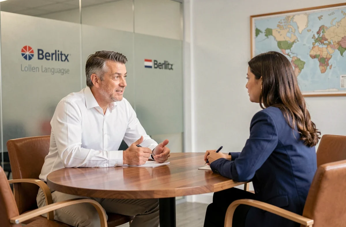 Instructeur Berlitz animant une session d'immersion anglaise en tête-à-tête à Toulouse