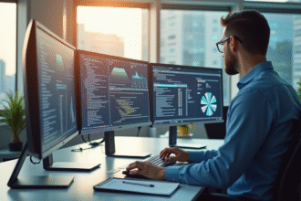 Espace de travail moderne avec écran et documents
