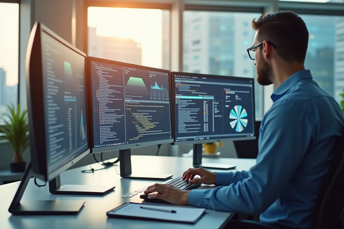 Espace de travail moderne avec écran et documents