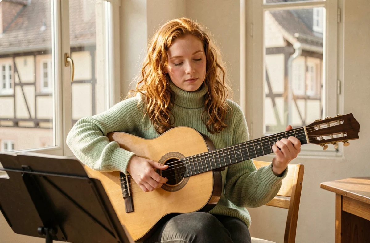 Jeune femme jouant de la guitare classique au Conservatoire à Rayonnement Départemental de Colmar