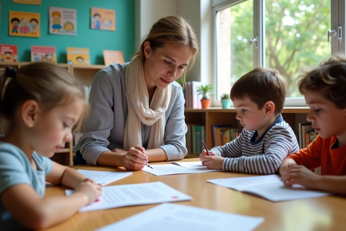Enseignante guidant des élèves lors d