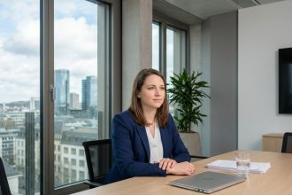 Femme professionnelle en entretien d'embauche dans un bureau moderne au Luxembourg