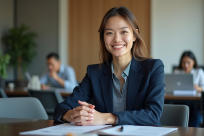 Jeune femme en costume d'affaires dans une réunion professionnelle