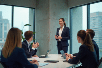 Femme d'affaires en présentation dans un bureau moderne