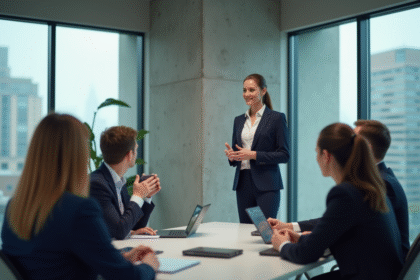 Femme d'affaires en présentation dans un bureau moderne