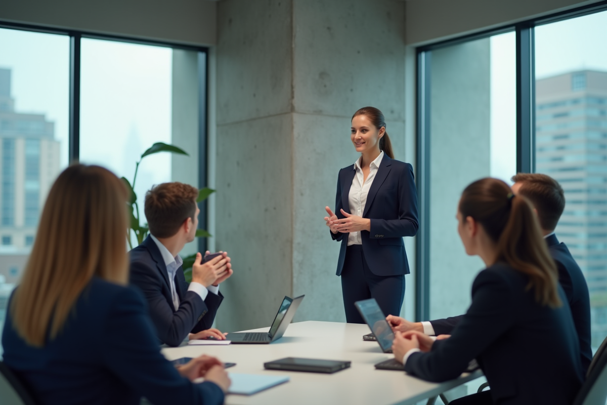 Femme d'affaires en présentation dans un bureau moderne