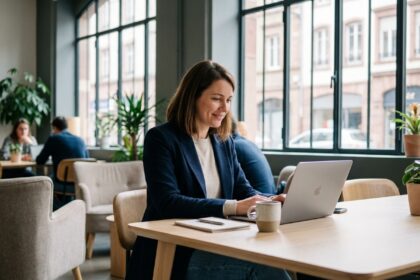 Femme au bureau dans un espace coworking à Belfort