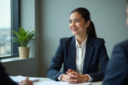 Femme en entretien d'embauche dans un bureau moderne