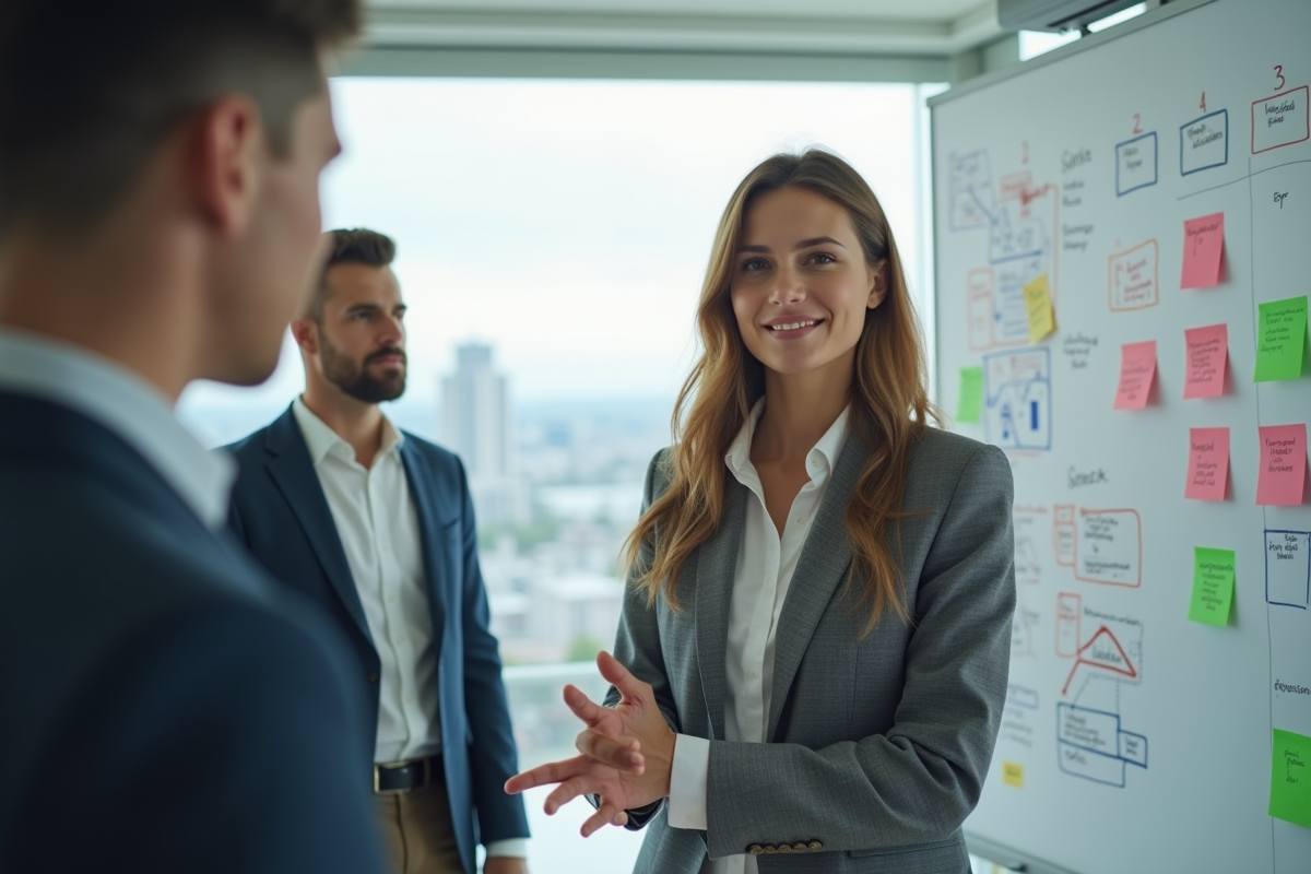 Jeune femme expliquant un diagramme lors d