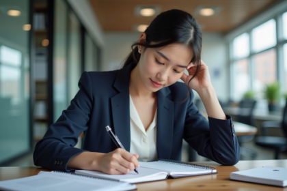 Femme professionnelle écrivant des objectifs au bureau