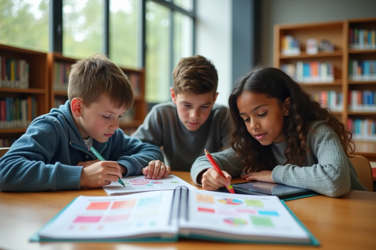 Trois adolescents discutant avec organiser scolaire