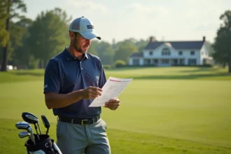 Golfeur d'âge moyen vérifiant sa checklist avant le tee-off
