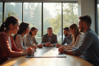 Groupe diversifié jouant à un jeu de société lumineux
