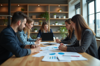 Groupe de professionnels collaborant dans un bureau moderne