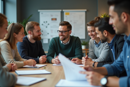 Groupe d'adultes en réunion de travail en entreprise