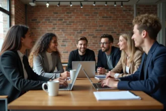 Groupe de jeunes professionnels en réunion collaborative