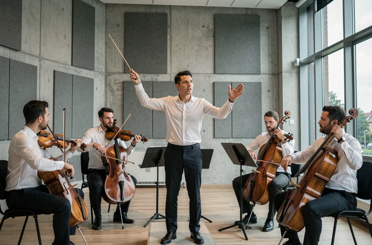 Chef d'orchestre dirigeant un ensemble de chambre à la HEAR, Académie supérieure de musique de Strasbourg