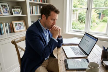 Homme d'affaires en bureau moderne regardant ses offres d'emploi