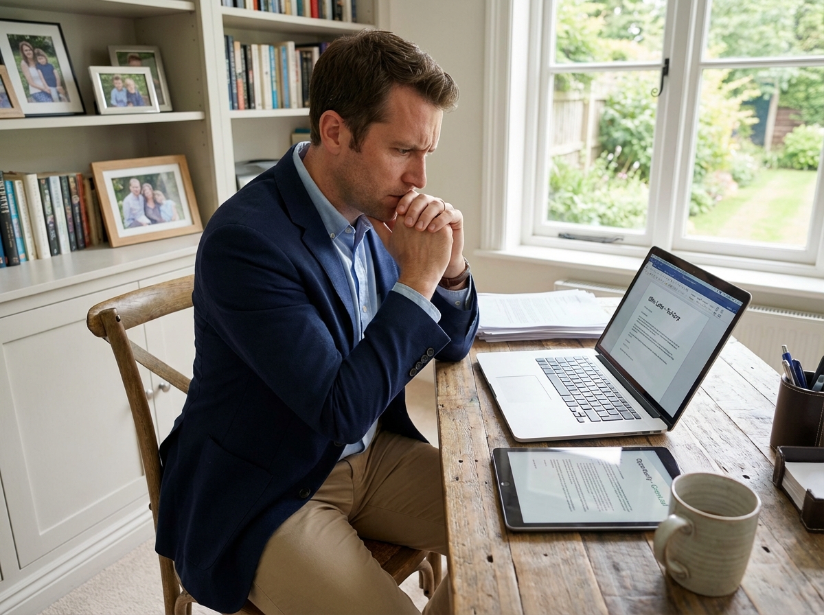 Homme d'affaires en bureau moderne regardant ses offres d'emploi