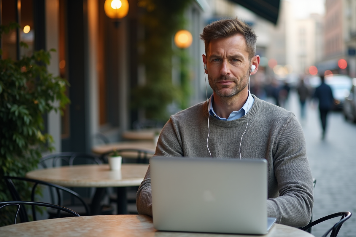 Homme dehors au café en train d