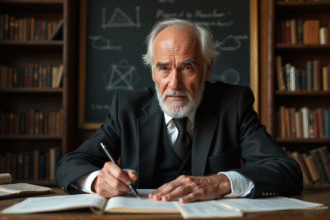 Homme âgé en costume dans une bibliothèque ancienne
