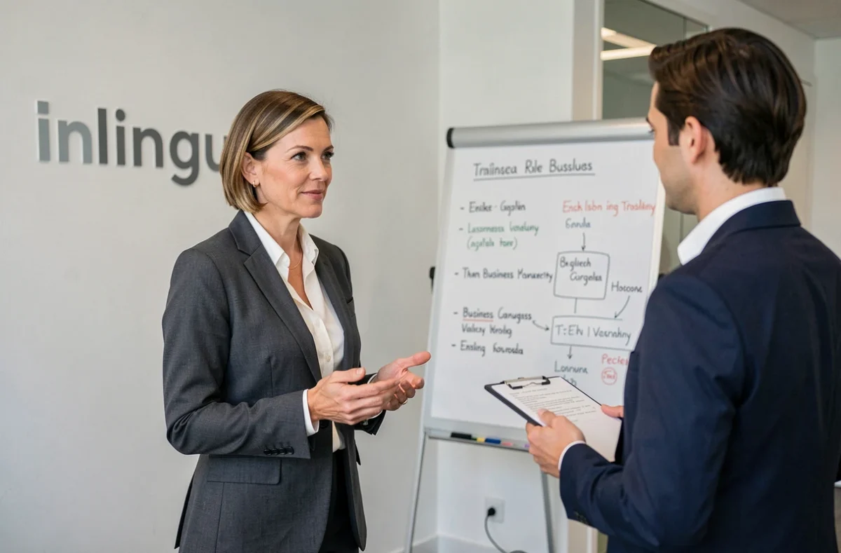 Professionnelle en cours d'anglais des affaires avec un formateur Inlingua à Toulouse