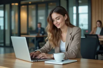 Jeune femme professionnelle au bureau en train de prendre des notes