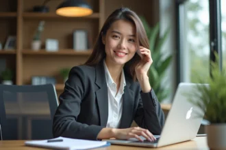 Jeune femme en tenue professionnelle dans un bureau moderne