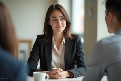 Jeune femme en blazer lors d'une conférence professionnelle