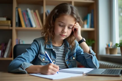 Jeune fille en denim et tshirt à rayures en étude