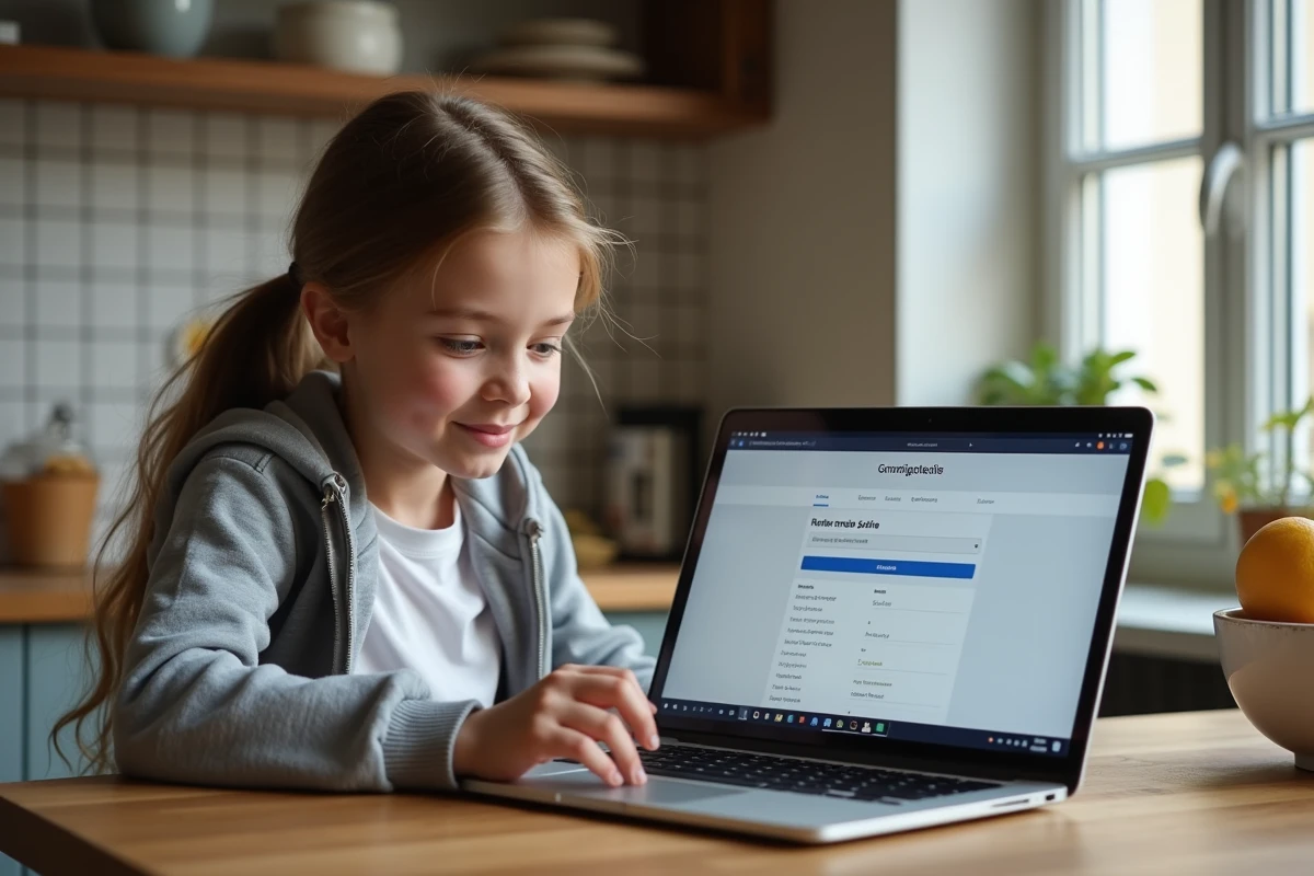 Jeune fille vérifiant ses résultats ASSR sur un ordinateur portable à la maison