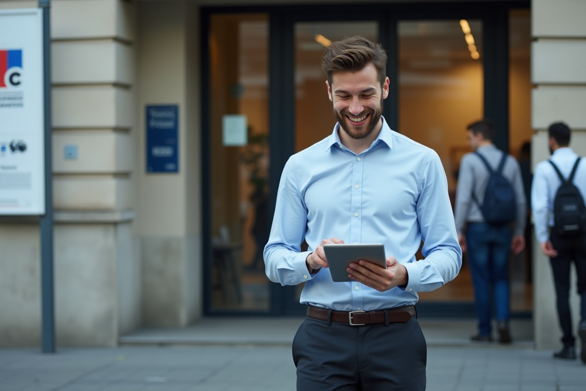 Jeune homme souriant devant l