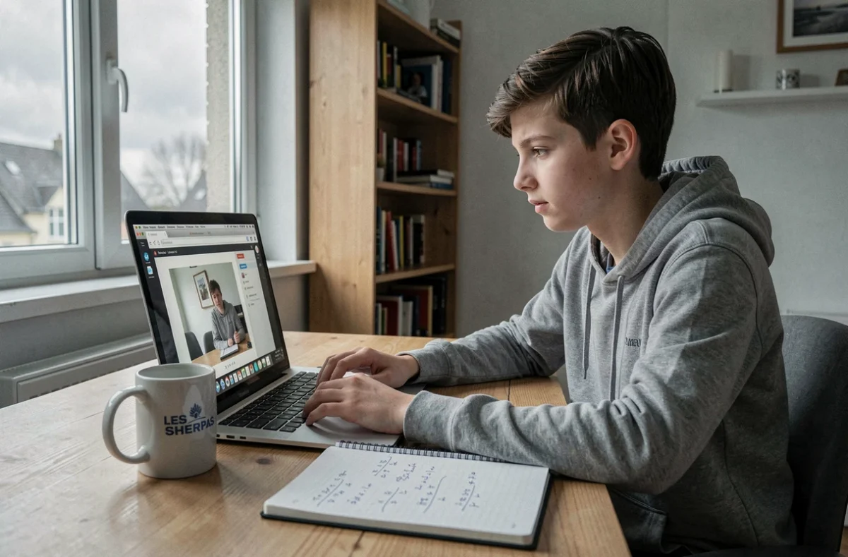 Élève du Nord suivant une session de tutorat en ligne avec Les Sherpas depuis sa chambre