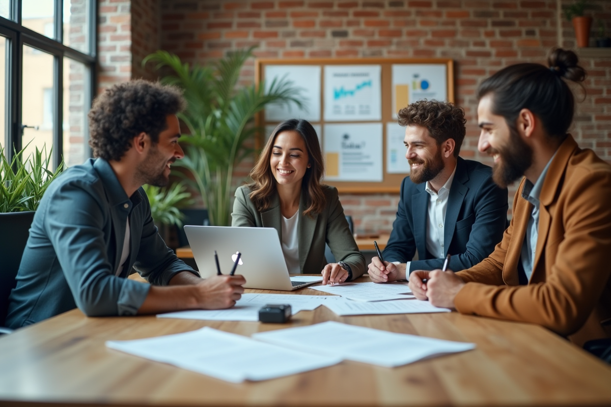 Groupe de collègues discutant autour d