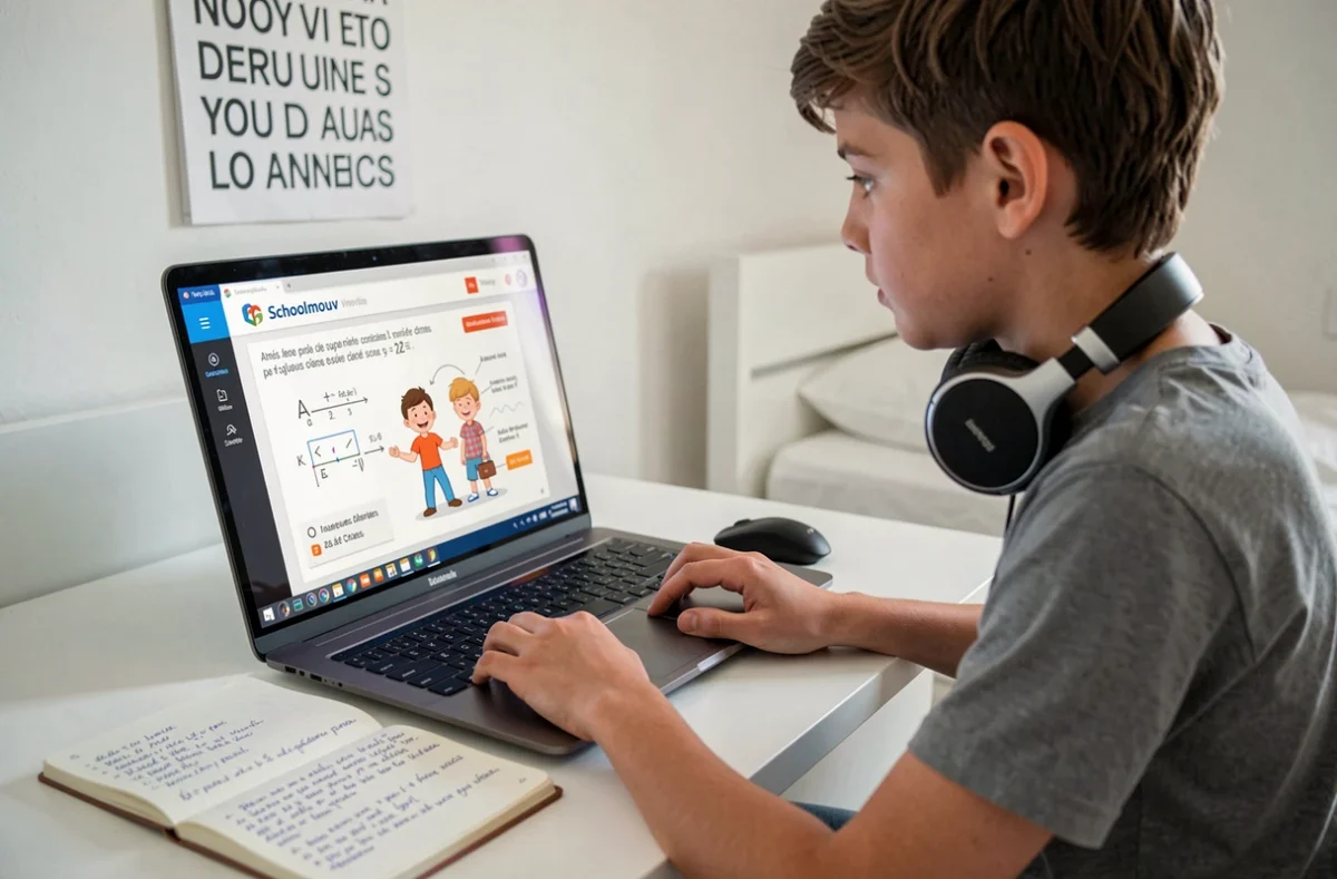 Collégien du Nord suivant un cours vidéo de mathématiques sur la plateforme Schoolmouv