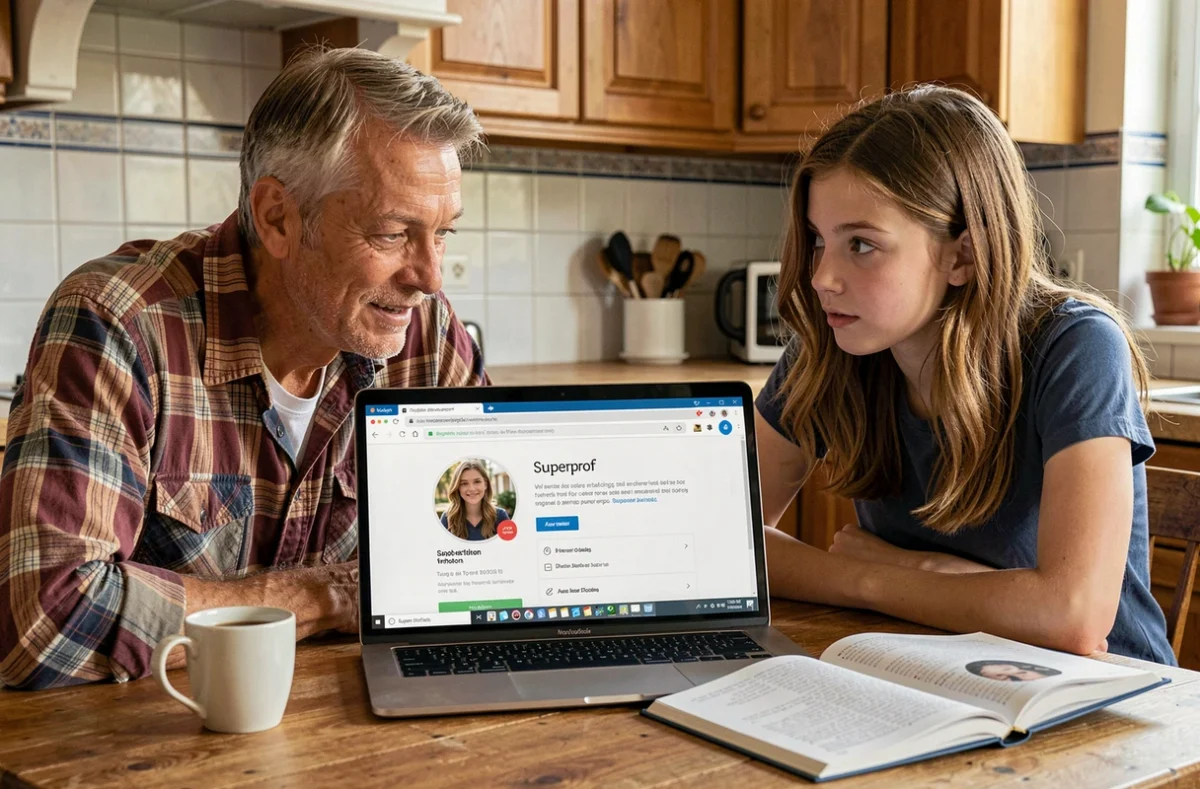 Parent et élève consultant les profils de tuteurs Superprof en ligne depuis leur domicile dans le Nord
